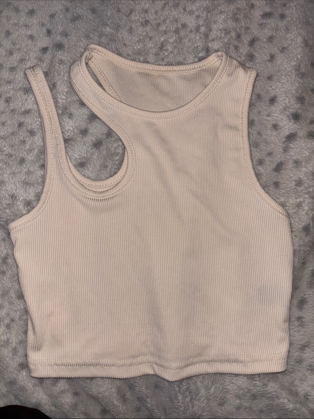 SHEIN Cream Ribbed Asymmetrical Cutout Crop Tank